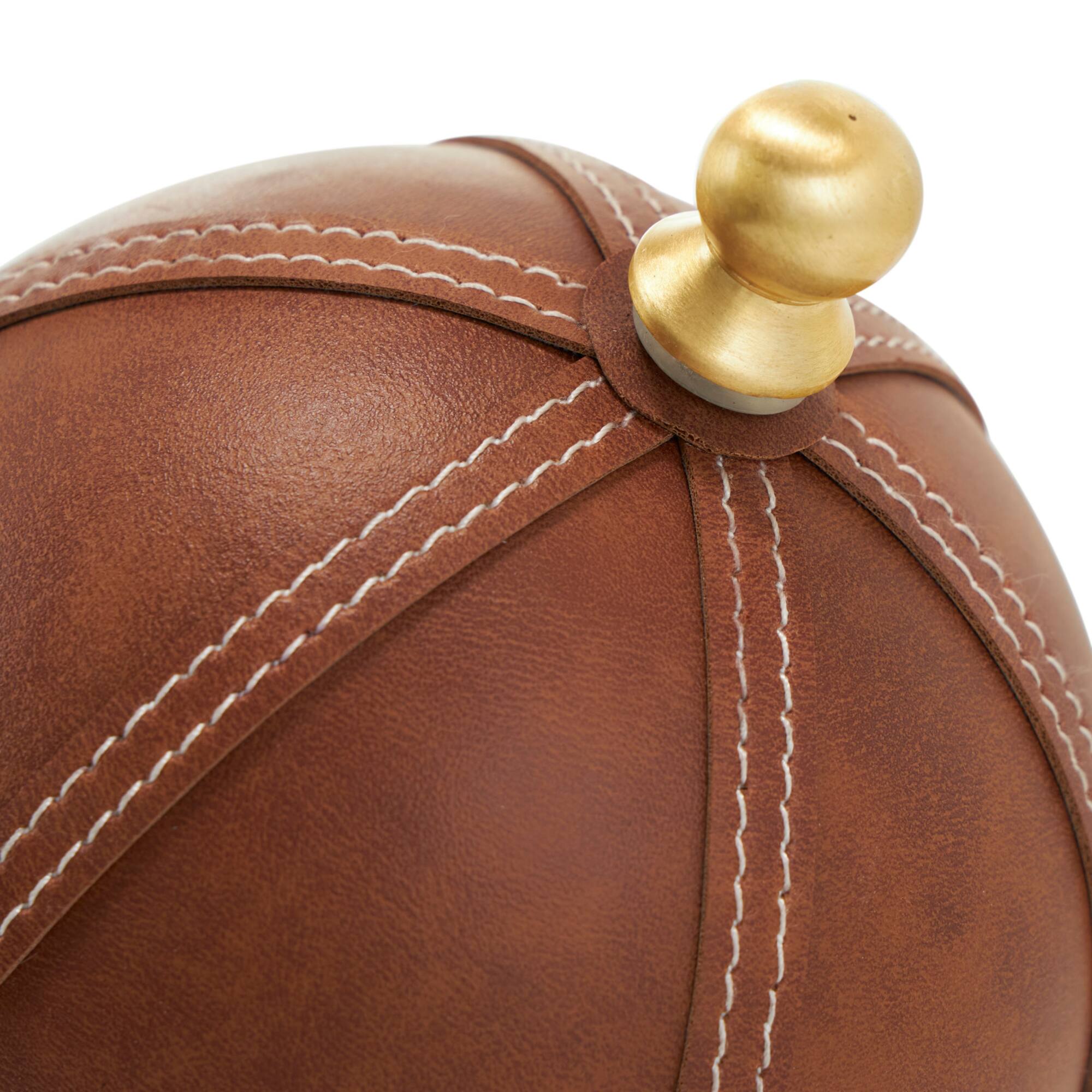 12" Brown Leather Handmade Stitched Globe with White Marble Base